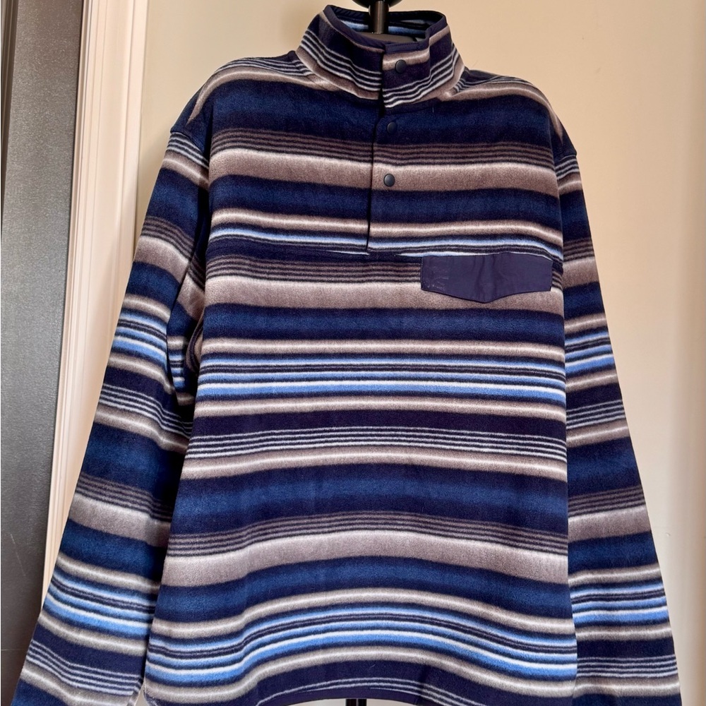Southern Grit Fleece Pullover Snap 1/4 Jacket Size XXL Blue & Gray Stripe